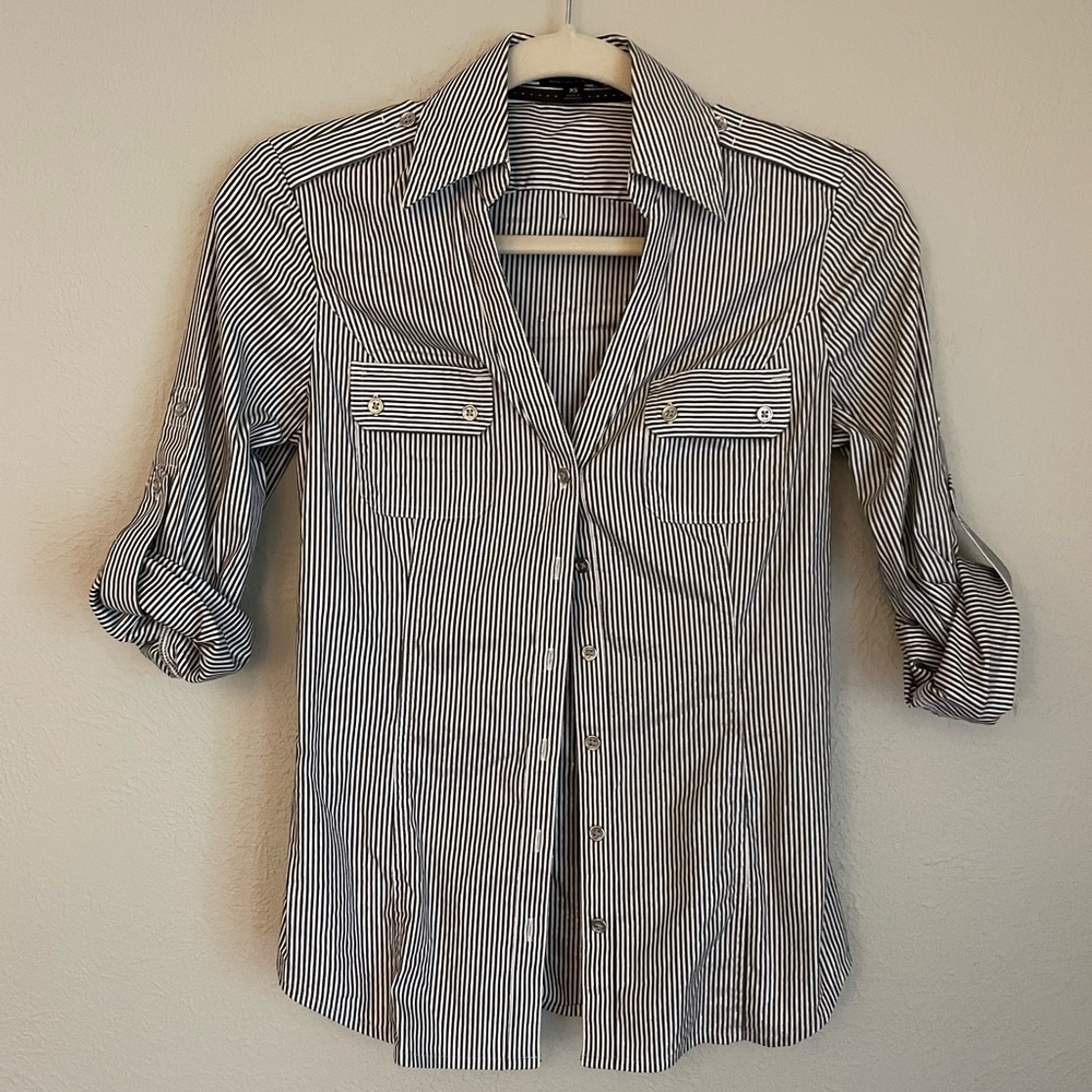 Express Striped Button-Up Top - Picture 2 of 6